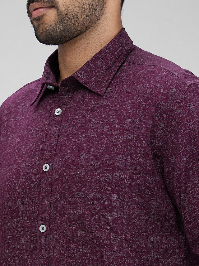 Parx Men Maroon Printed Slim Fit Cotton Casual Shirt