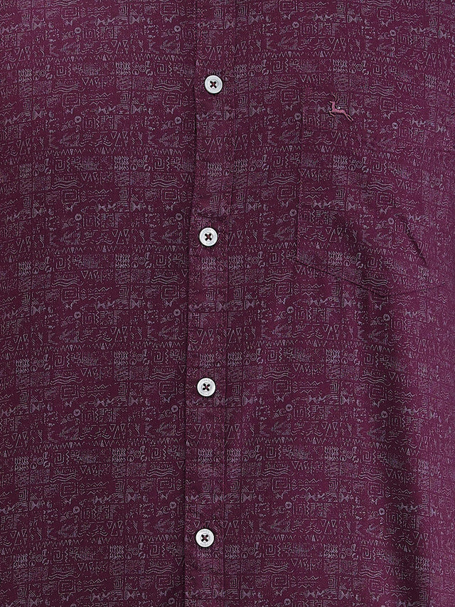 Parx Men Maroon Printed Slim Fit Cotton Casual Shirt