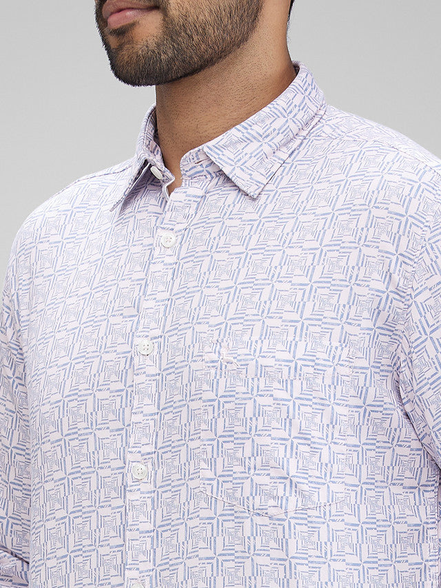 Parx Men Blue Printed Slim Fit Cotton Casual Shirt