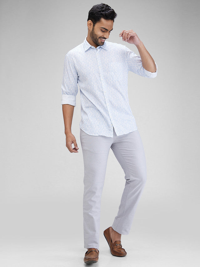 Parx White Printed Slim Fit Cotton Casual Shirt