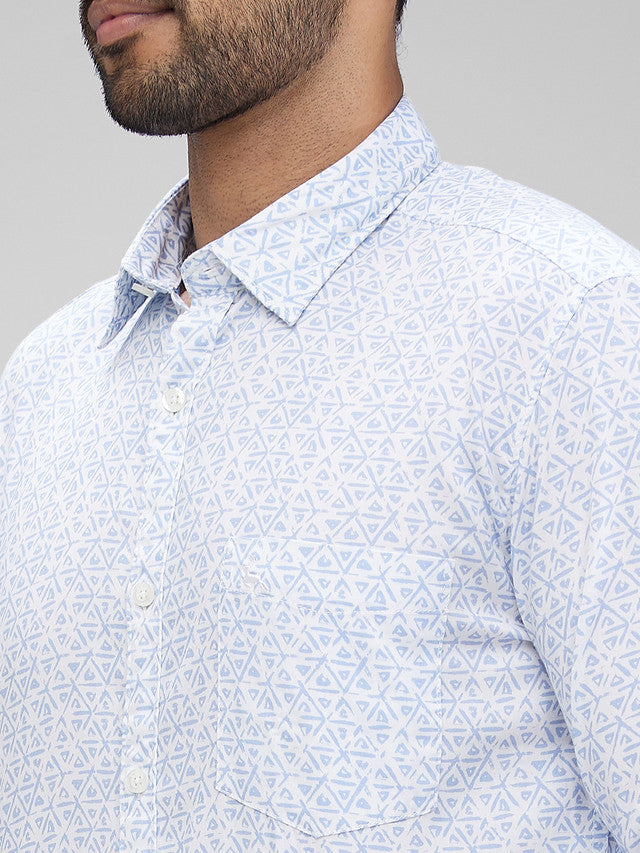 Parx White Printed Slim Fit Cotton Casual Shirt