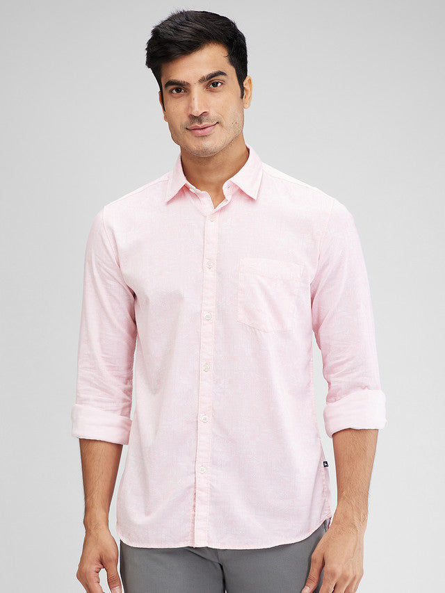 Parx Pink Printed Slim Fit Cotton Casual Shirt