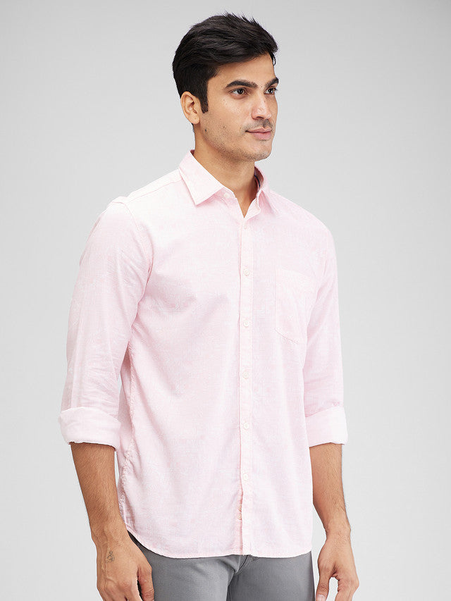 Parx Pink Printed Slim Fit Cotton Casual Shirt