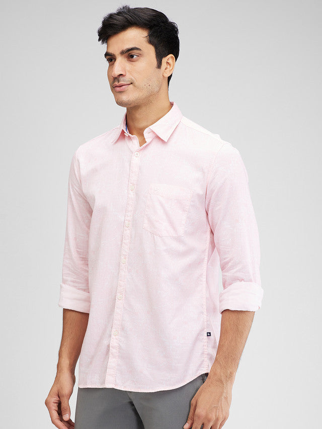 Parx Pink Printed Slim Fit Cotton Casual Shirt