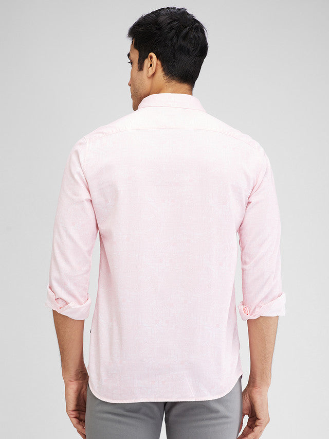 Parx Pink Printed Slim Fit Cotton Casual Shirt