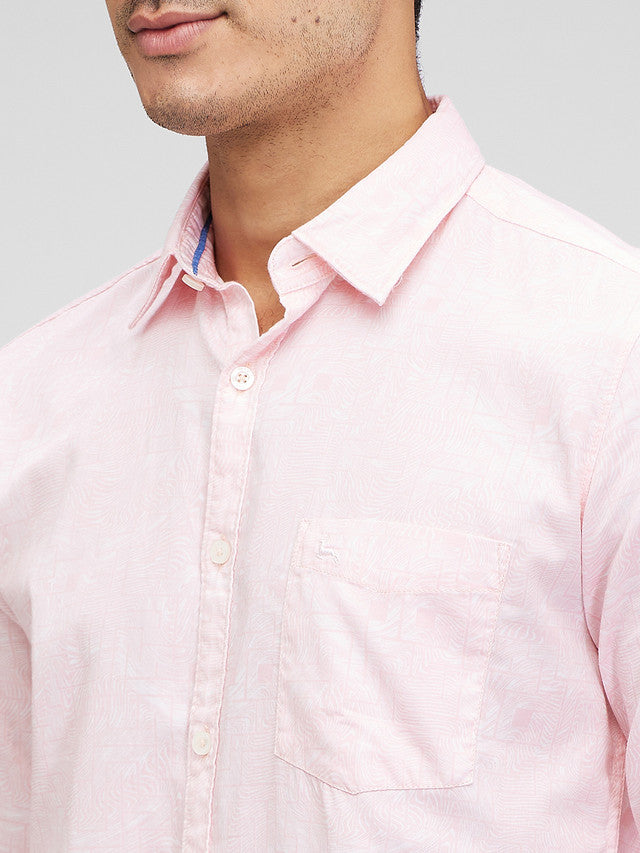 Parx Pink Printed Slim Fit Cotton Casual Shirt