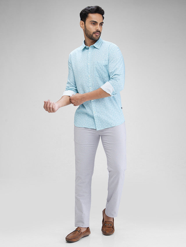 Parx Green Printed Slim Fit Cotton Casual Shirt