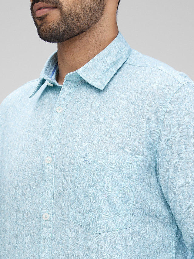 Parx Green Printed Slim Fit Cotton Casual Shirt