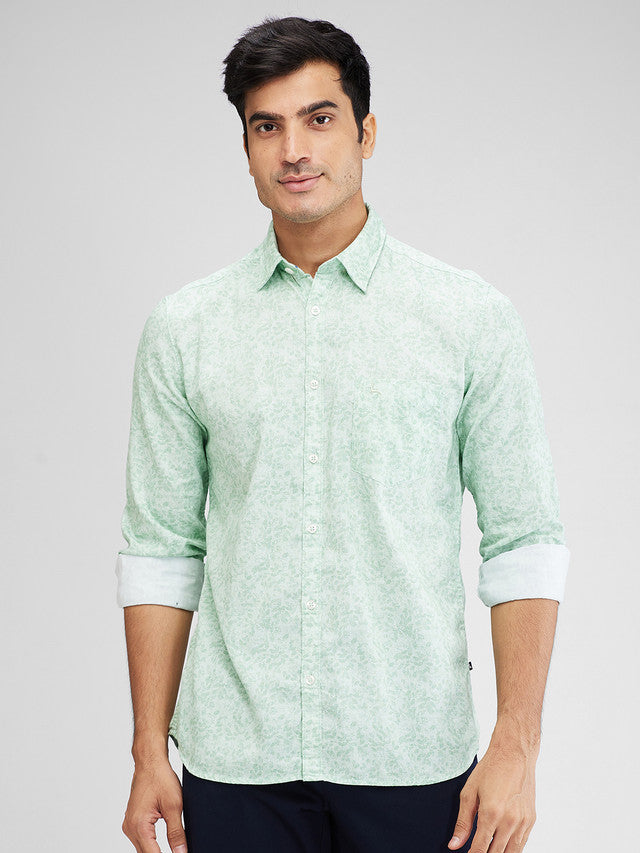 Parx Green Printed Slim Fit Cotton Casual Shirt