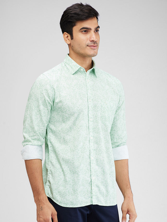 Parx Green Printed Slim Fit Cotton Casual Shirt