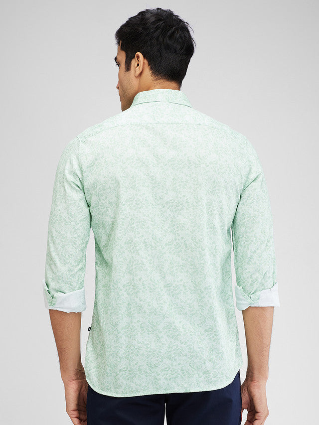 Parx Green Printed Slim Fit Cotton Casual Shirt