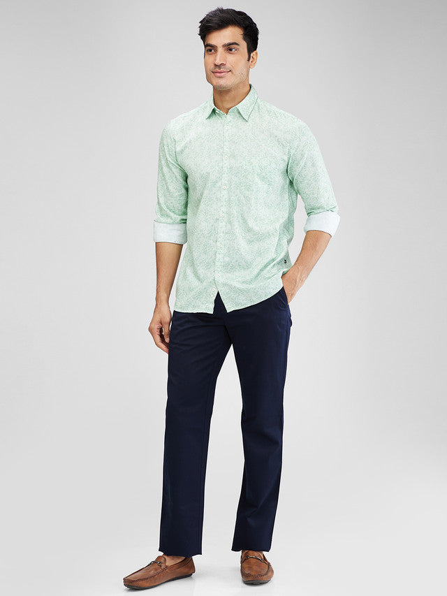 Parx Green Printed Slim Fit Cotton Casual Shirt