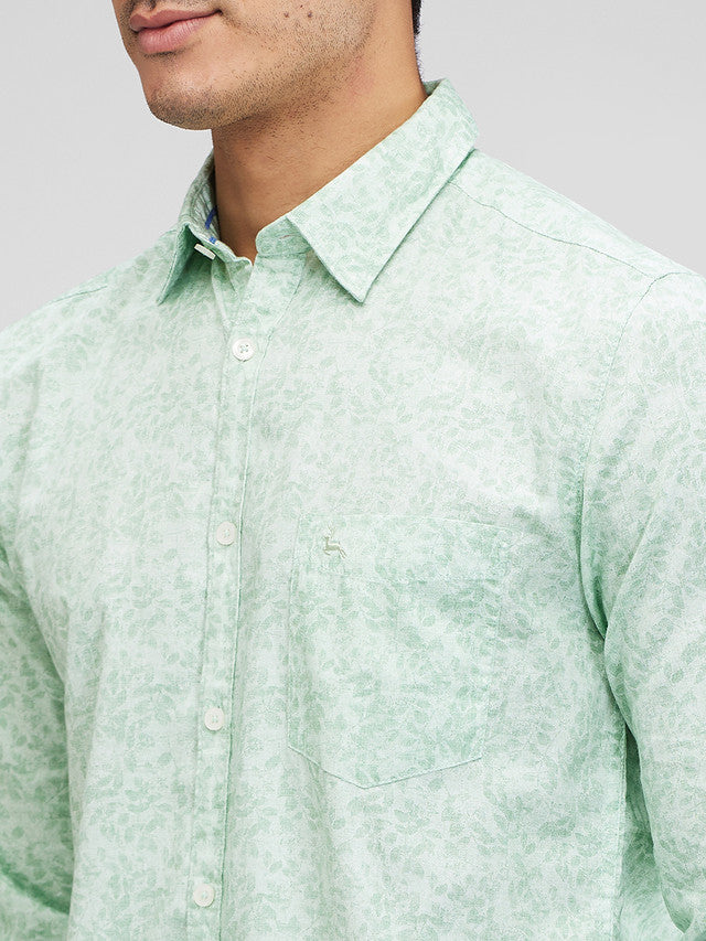 Parx Green Printed Slim Fit Cotton Casual Shirt