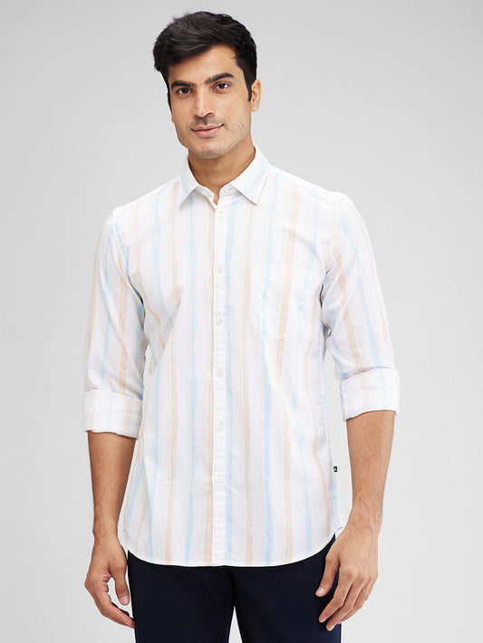 Parx White Printed Slim Fit Cotton Casual Shirt