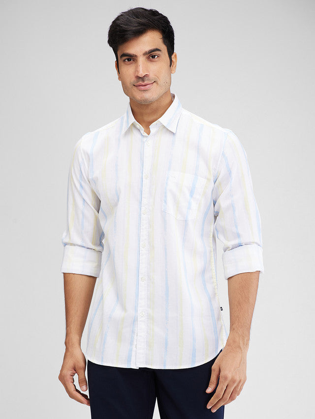 Parx Yellow Printed Slim Fit Cotton Casual Shirt