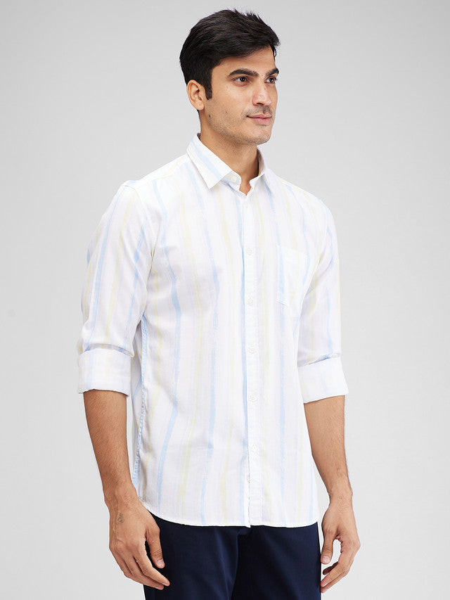 Parx Yellow Printed Slim Fit Cotton Casual Shirt