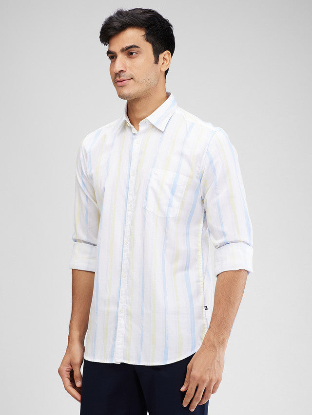 Parx Yellow Printed Slim Fit Cotton Casual Shirt