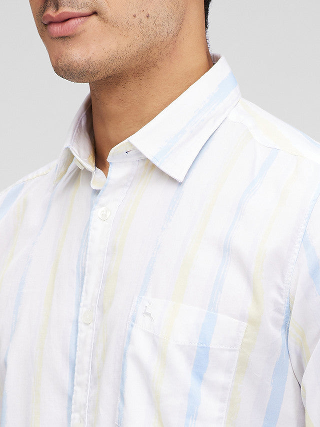 Parx Yellow Printed Slim Fit Cotton Casual Shirt