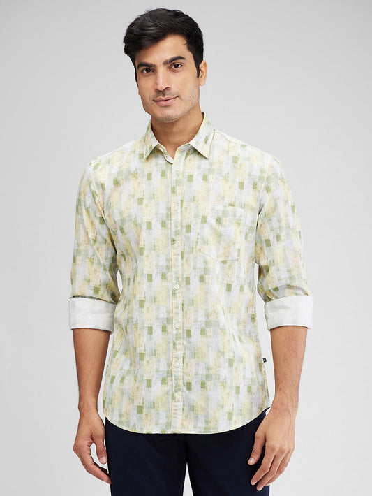 Parx Yellow Printed Slim Fit Cotton Casual Shirt