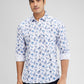 Parx Blue Printed Slim Fit Cotton Casual Shirt