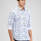 Parx Blue Printed Slim Fit Cotton Casual Shirt