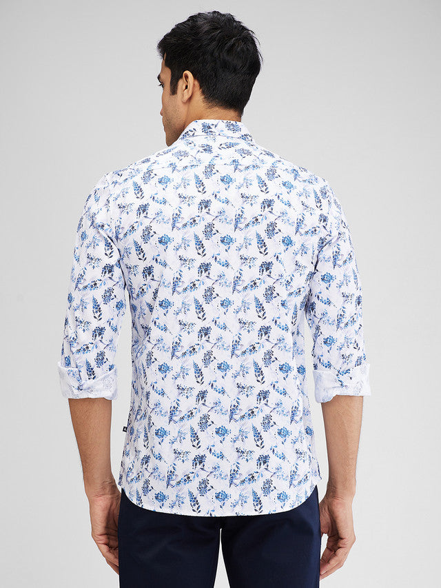 Parx Blue Printed Slim Fit Cotton Casual Shirt