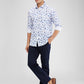 Parx Blue Printed Slim Fit Cotton Casual Shirt