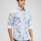 Parx Blue Printed Slim Fit Cotton Casual Shirt