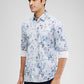 Parx Blue Printed Slim Fit Cotton Casual Shirt