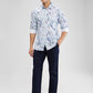 Parx Blue Printed Slim Fit Cotton Casual Shirt