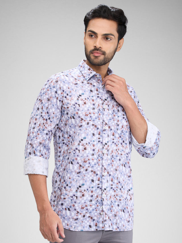 Parx Grey Printed Slim Fit Cotton Casual Shirt