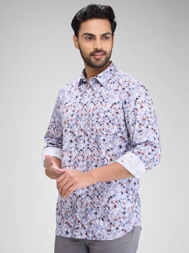 Parx Grey Printed Slim Fit Cotton Casual Shirt