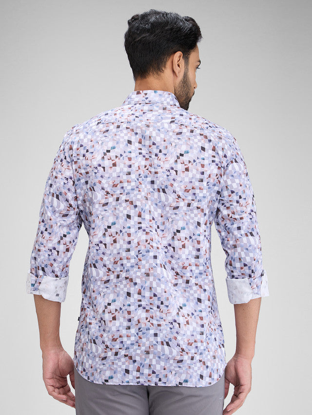 Parx Grey Printed Slim Fit Cotton Casual Shirt