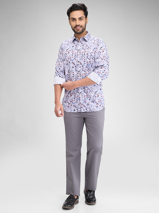 Parx Grey Printed Slim Fit Cotton Casual Shirt