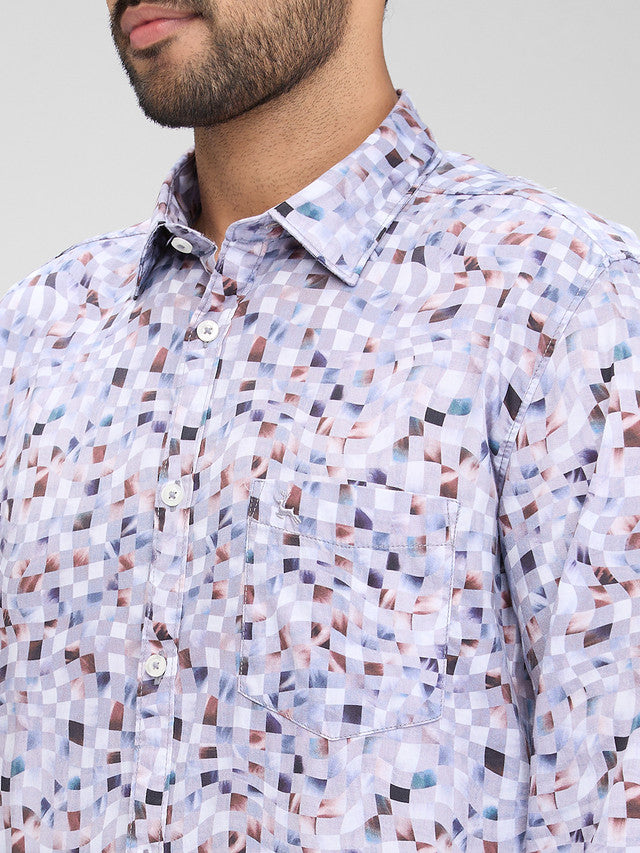 Parx Grey Printed Slim Fit Cotton Casual Shirt