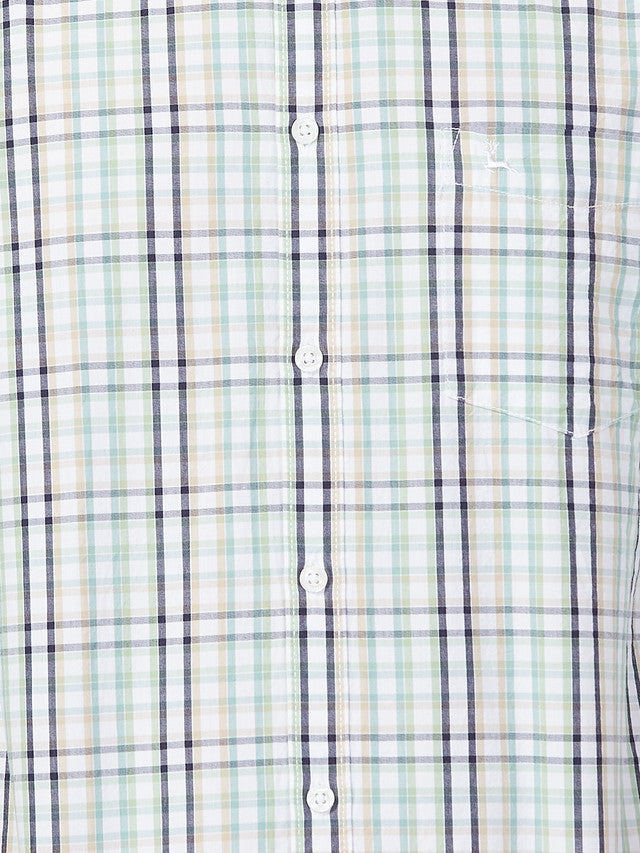 Parx Men Green Checkered Slim Fit Full Sleeve Semi Cut Away Collar Shirt