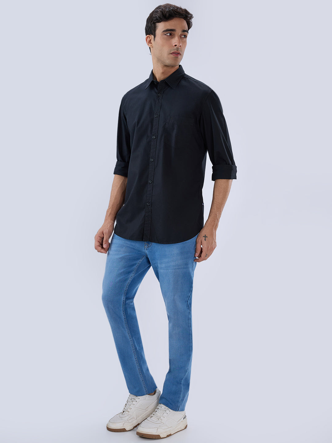 Parx Men Black Slim Fit Solid Casual Shirt