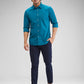 Parx Blue Solid Slim Fit Cotton Casual Shirt