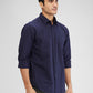 Parx Blue Solid Slim Fit Cotton Casual Shirt