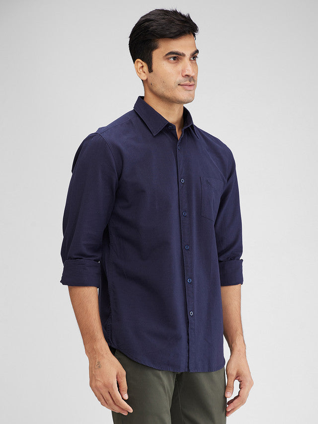 Parx Blue Solid Slim Fit Cotton Casual Shirt