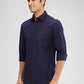 Parx Blue Solid Slim Fit Cotton Casual Shirt