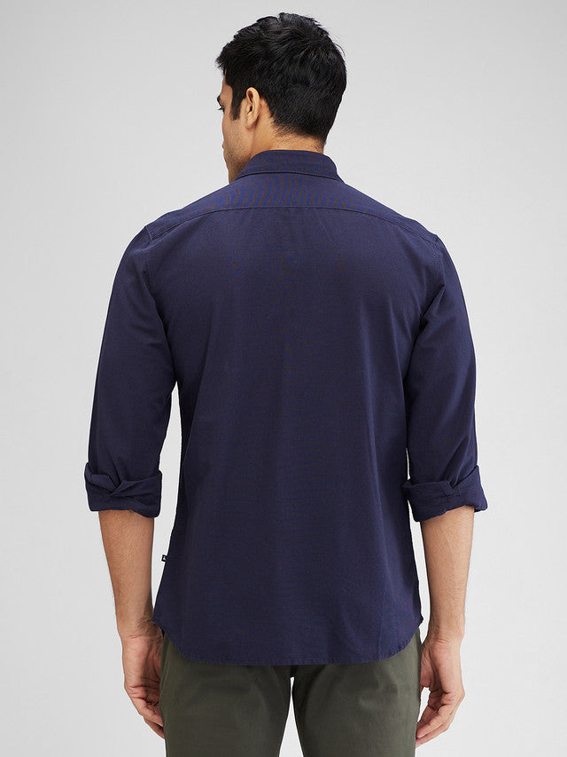 Parx Blue Solid Slim Fit Cotton Casual Shirt