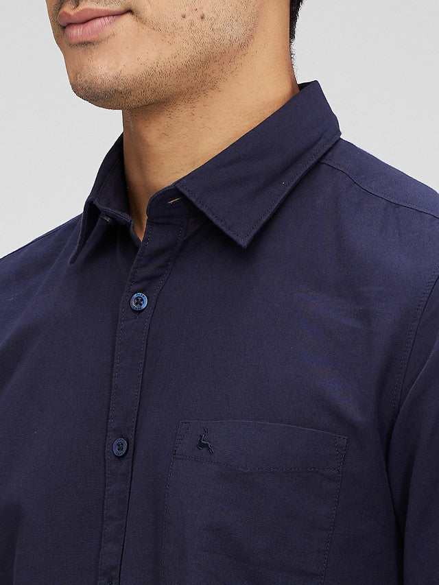 Parx Blue Solid Slim Fit Cotton Casual Shirt