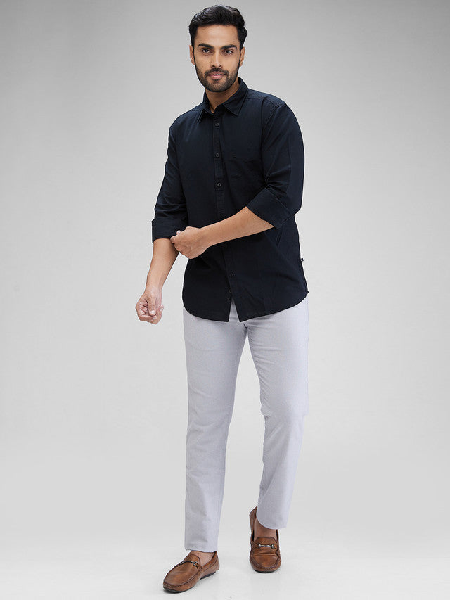 Parx Black Solid Slim Fit Cotton Casual Shirt