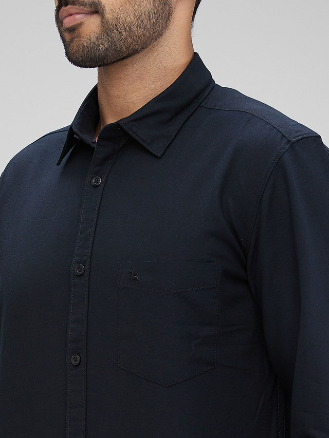 Parx Black Solid Slim Fit Cotton Casual Shirt