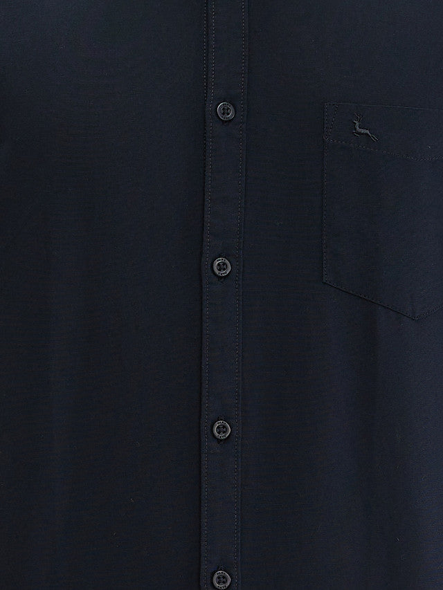 Parx Black Solid Slim Fit Cotton Casual Shirt