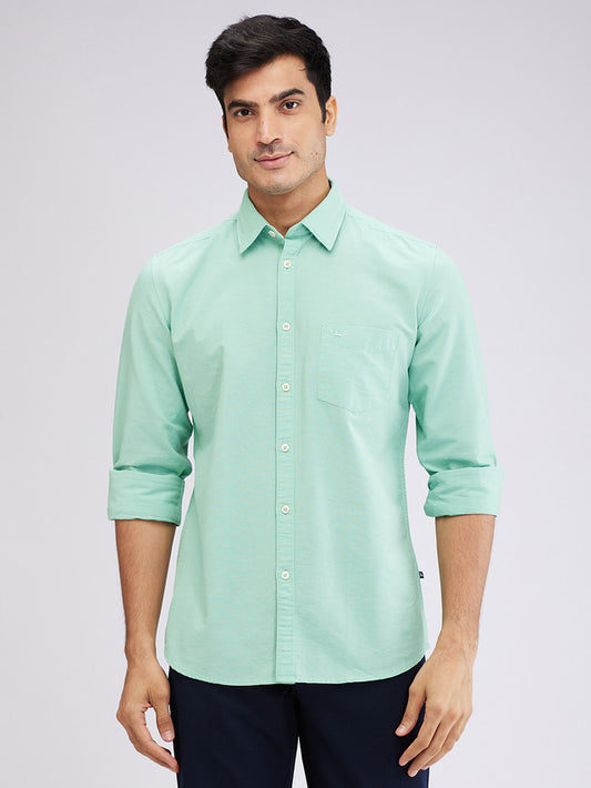 Parx Green Solid Slim Fit Cotton Casual Shirt