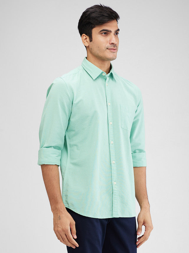 Parx Green Solid Slim Fit Cotton Casual Shirt