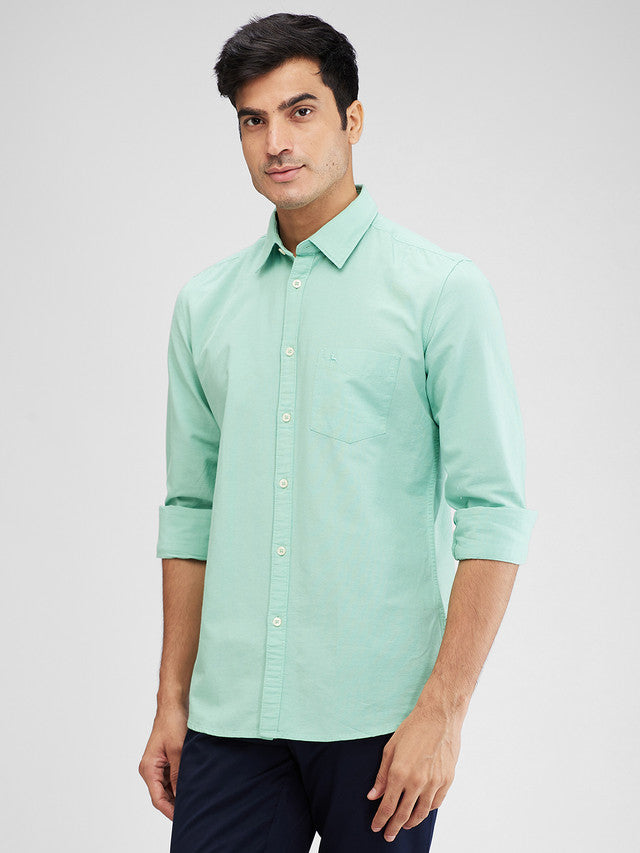 Parx Green Solid Slim Fit Cotton Casual Shirt