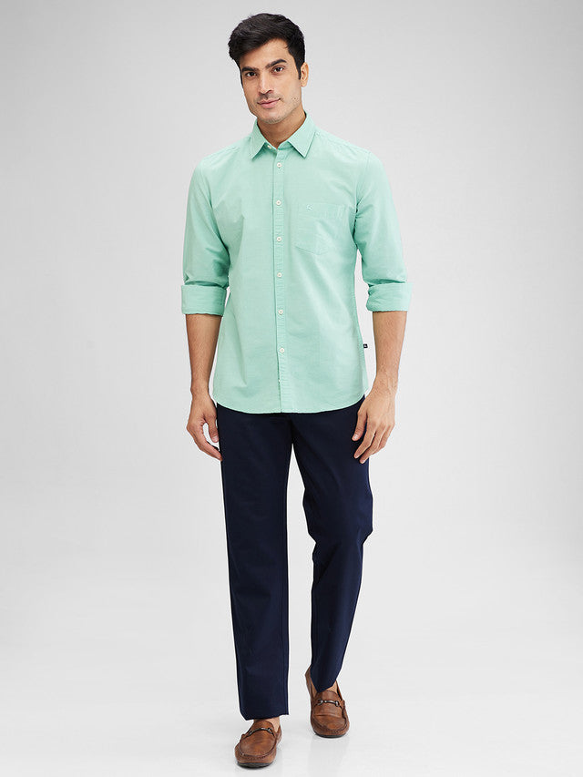 Parx Green Solid Slim Fit Cotton Casual Shirt